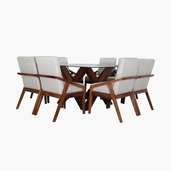 Comedor Ineos Ava Flax p/8 - Mesa con base en chapa de Tzalam y cubierta de vidrio templado