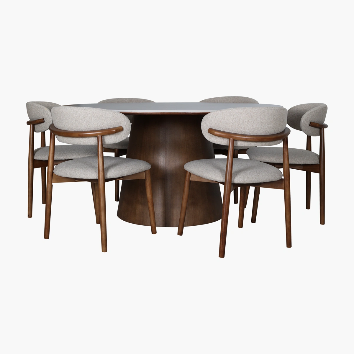 Comedor Pava Garda Nogal/Gris - Mesa con cubierta en cerámica gris y base en fresno con chapa de nogal