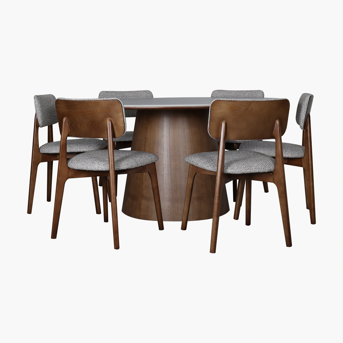 Comedor Pava Mantova Nogal/Gris - Mesa con cubierta en cerámica gris y base en fresno con chapa de nogal