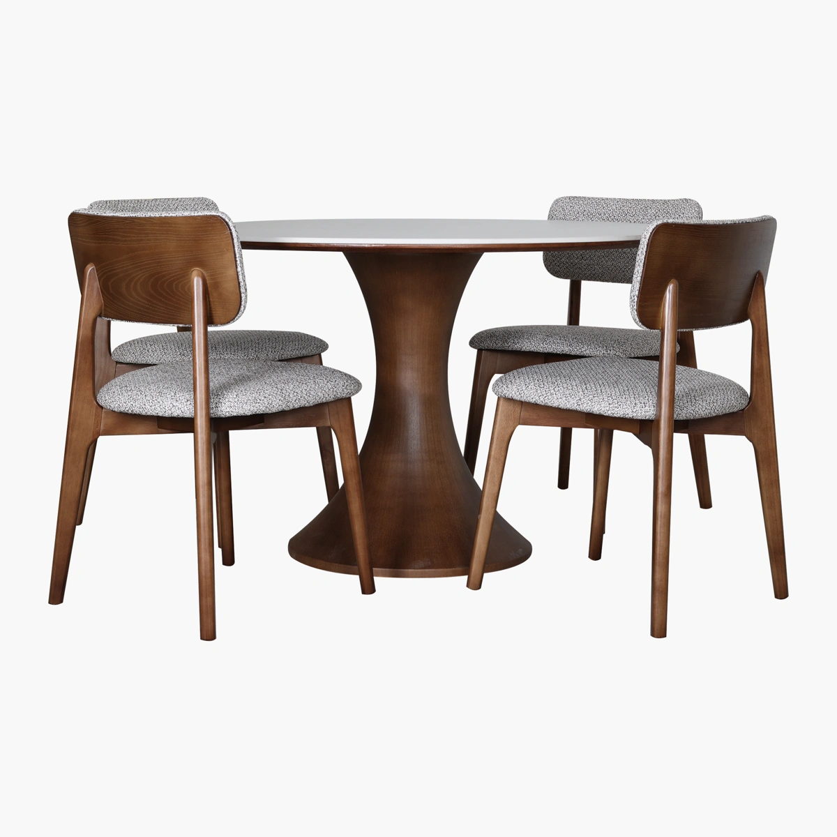 Comedor Pavi Mantova Nogal/Claro - Mesa con cubierta en piedra sinterizada clara y base en fresno sólido tono nogal