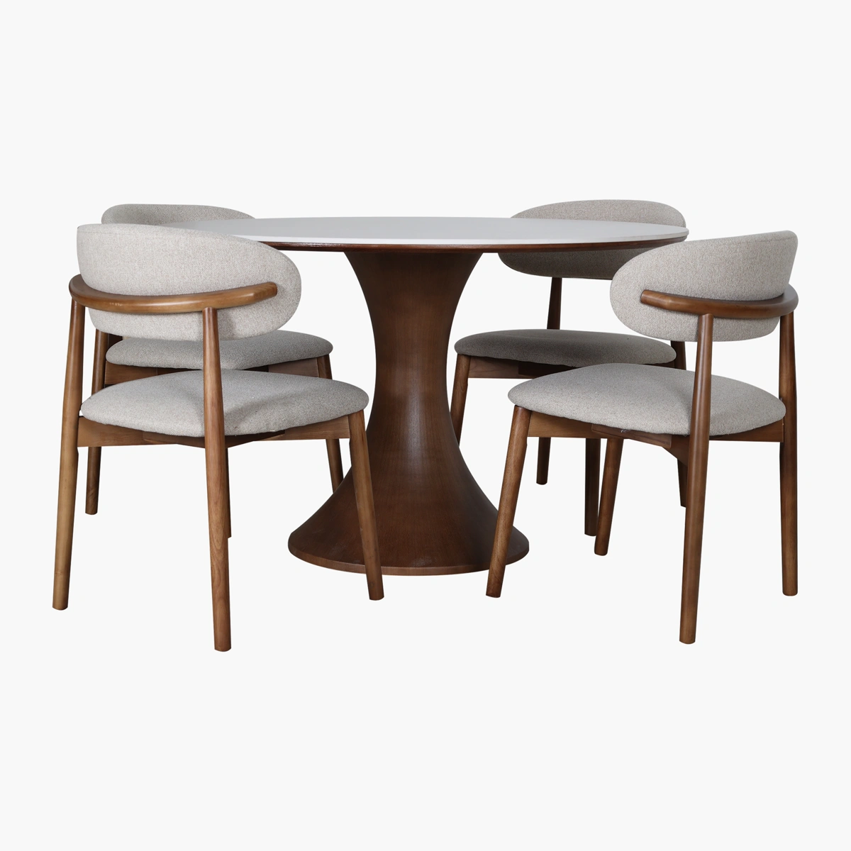 Comedor Pavi Garda Nogal/Claro - Mesa con cubierta en piedra sinterizada clara y base en madera solida con cha...