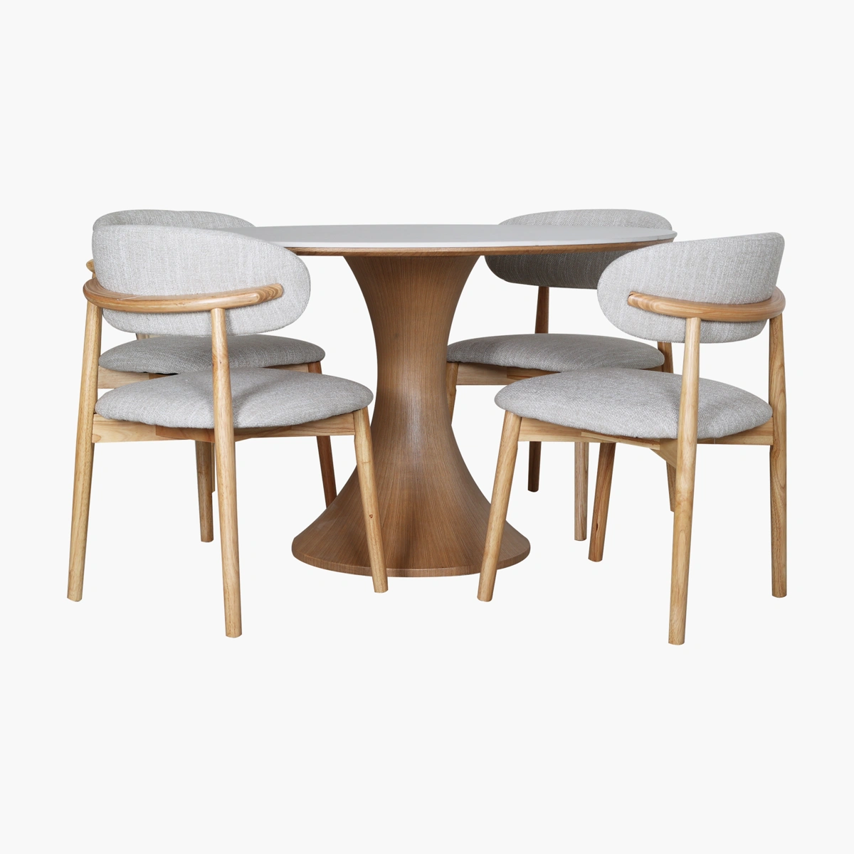 Comedor Pavi Roble_4 Comedor Pavi Garda Roble/Claro - Mesa con cubierta en piedra sinterizada clara y base en fresno sólido con cha...