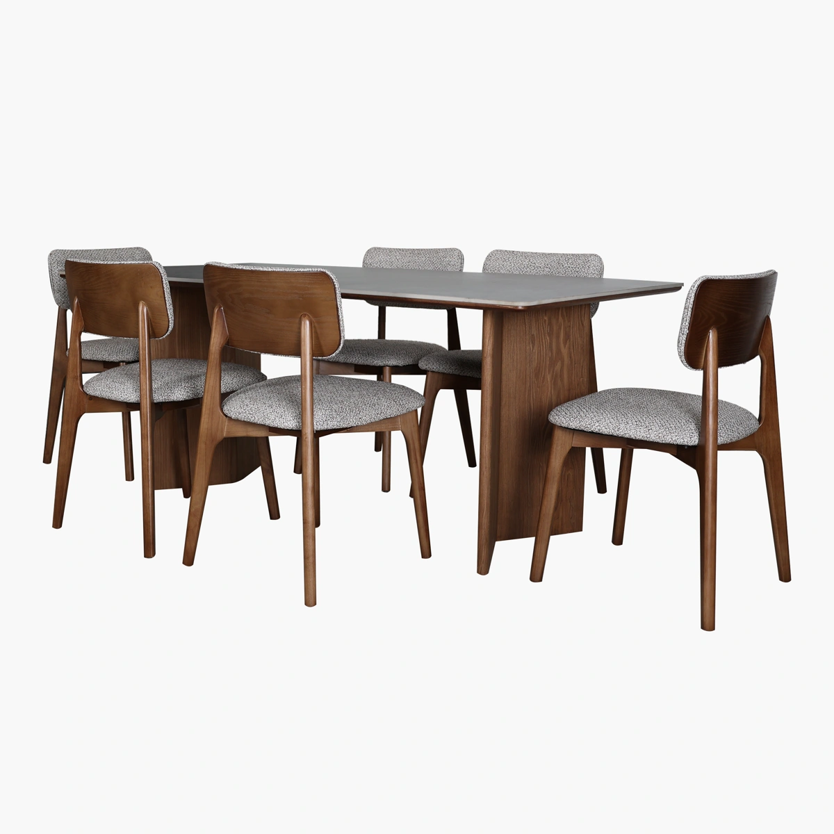 Comedor Trento Mantova Nogal/Gris - Mesa con cubierta en cerámica gris y base en madera sólida tono nogal