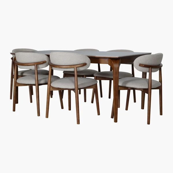 Comedor Parma Garda Nogal/Gris - Mesa con cubierta en cerámica gris y base en madera acabado nogal