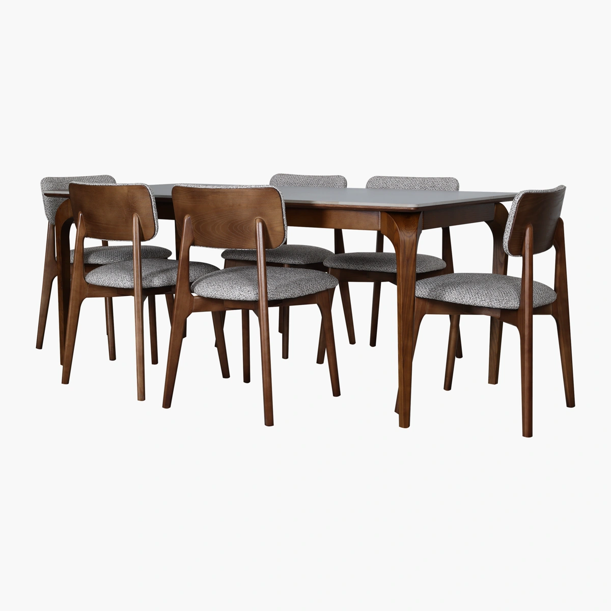 Comedor Parma Mantova Nogal/Gris - Mesa con cubierta en cerámica gris y base en madera acabado nogal