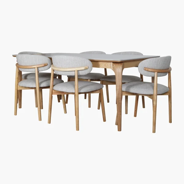 Comedor Parma Garda Roble/Claro - Mesa con cubierta en piedra sinterizada y base en fresno tono roble