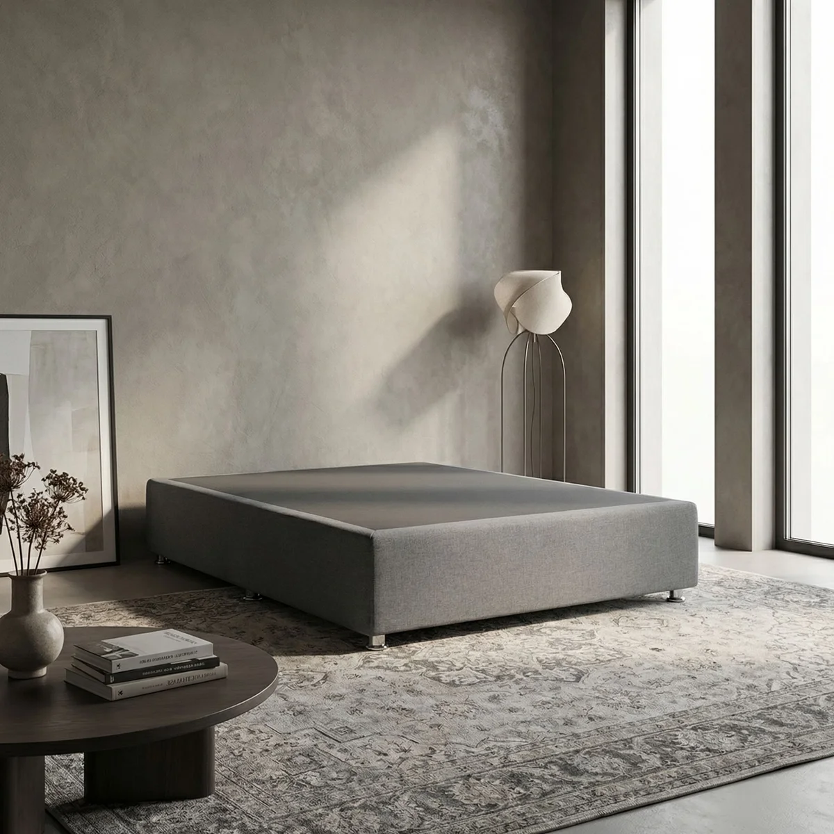 Base Matrimonial Verona Tapizada en Gris - foto ambientada