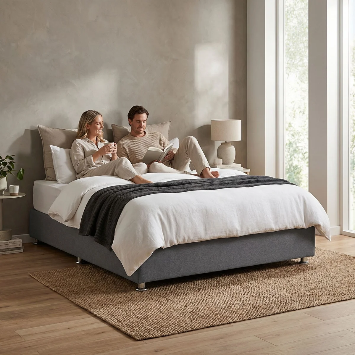 Base Matrimonial Verona Tapizada en Gris - ambientada en uso