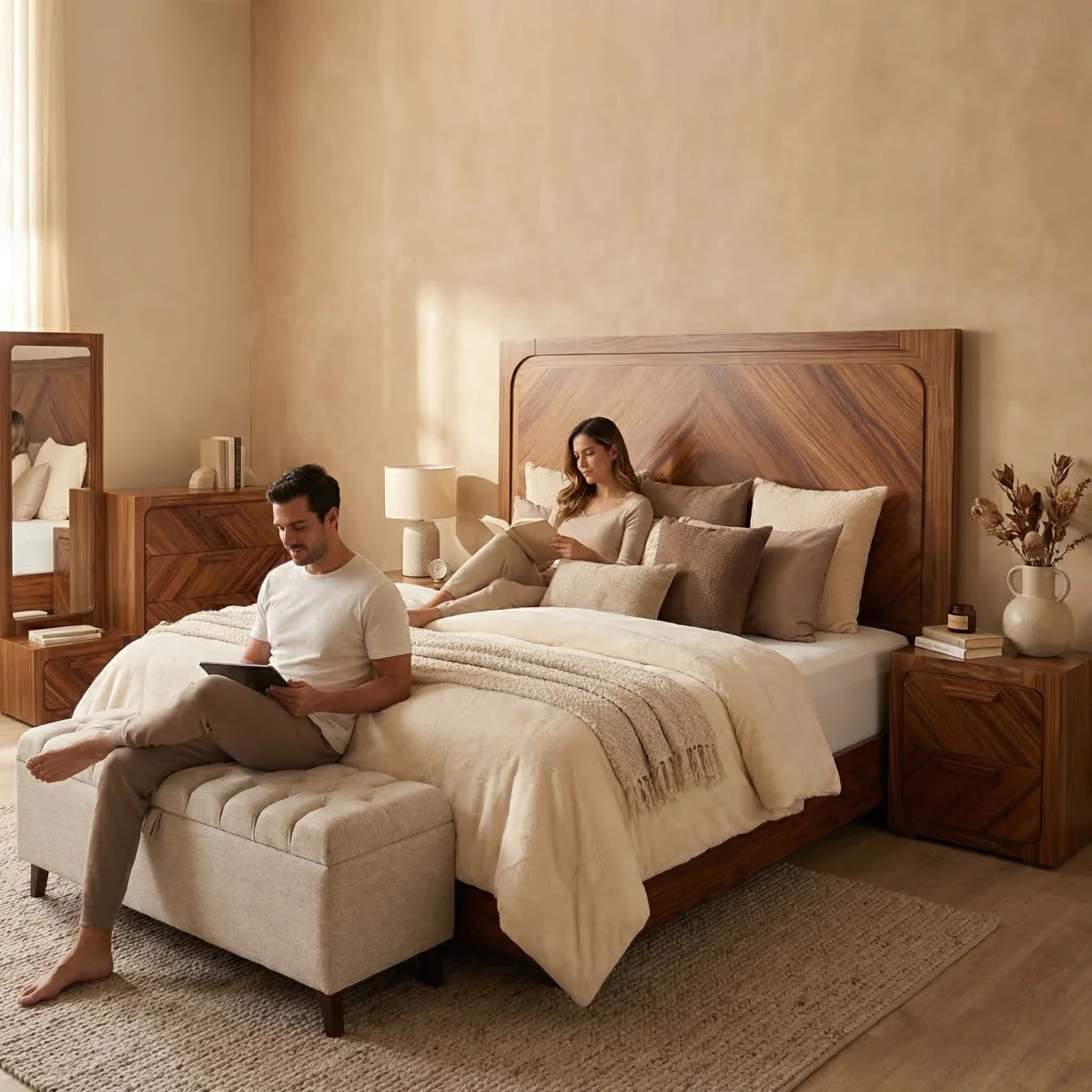 Recámara Queen Size Dublín Parota - ambientada en uso