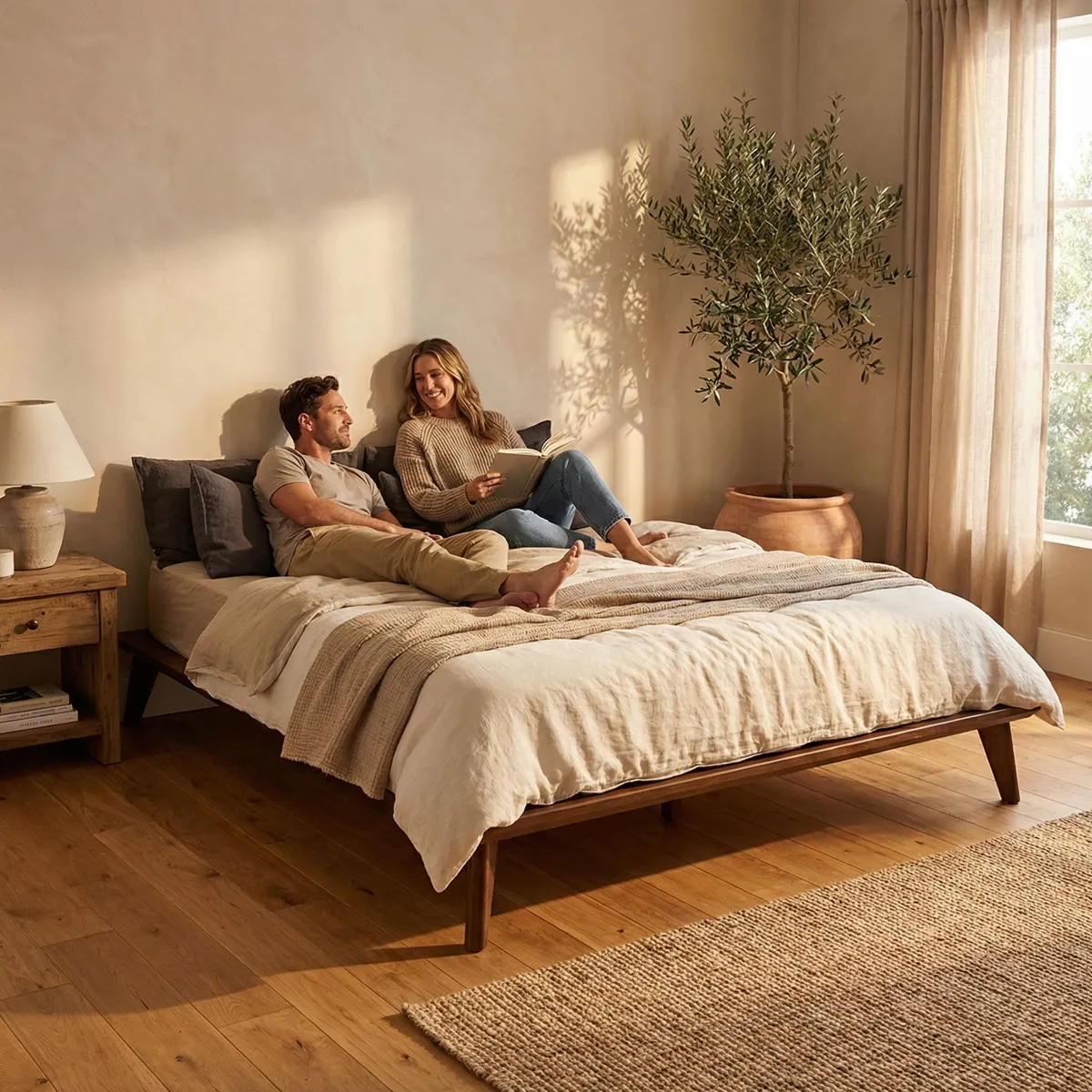 Base Queen Size Hermes Tabaco - ambientada en uso