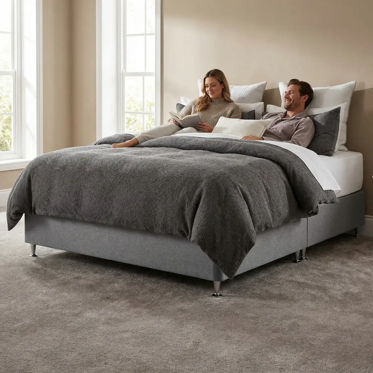Base King Size Verona Tapizada en Gris - ambientada en uso