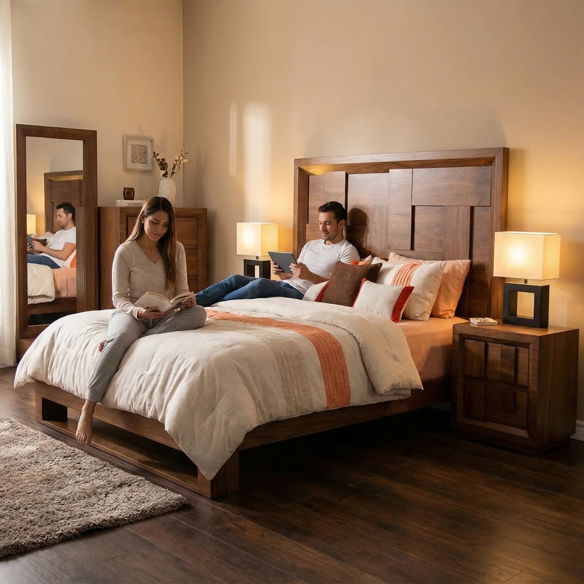 Recámara Queen Size Palermo Nogal - ambientada en uso