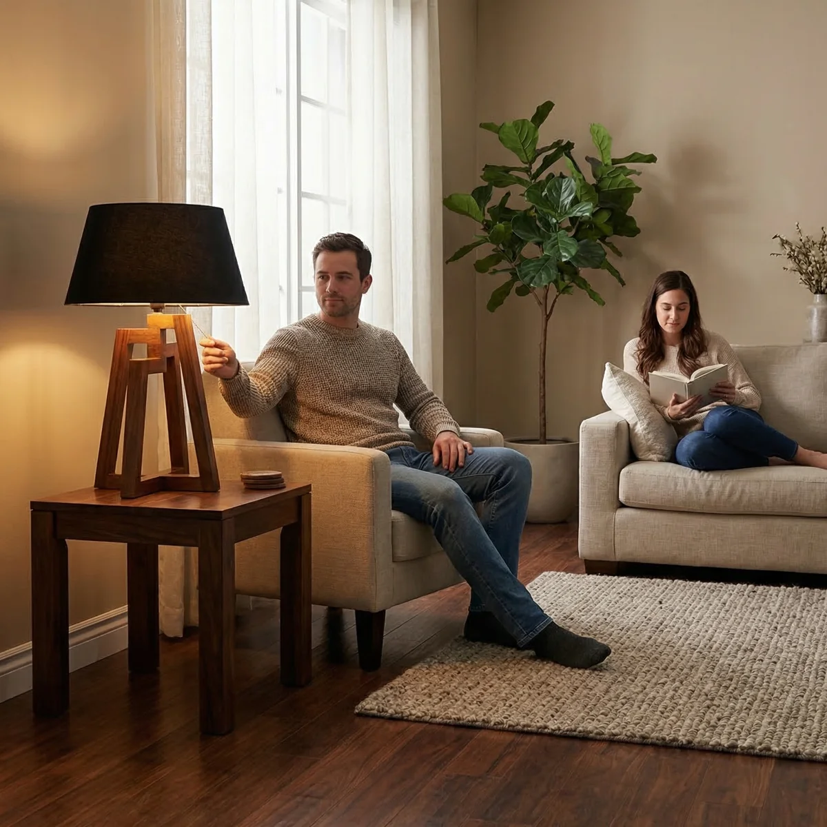 Lámpara de Mesa Cisne Parota - ambientada en uso