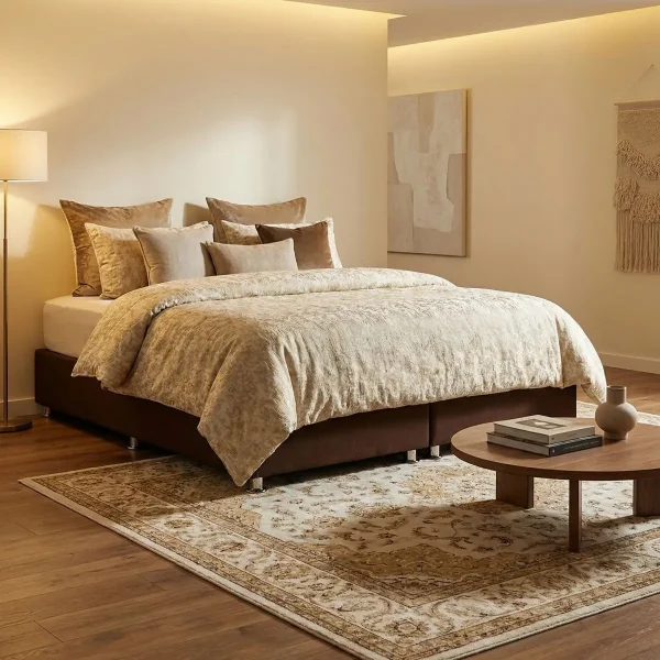 Base King Size Verona Tapizada en Café - foto ambientada