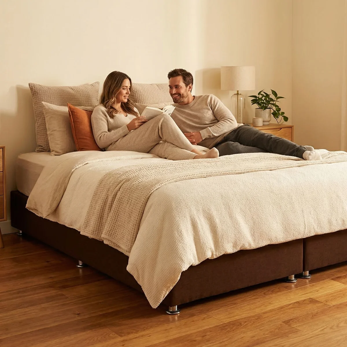Base King Size Verona Tapizada en Café - ambientada en uso