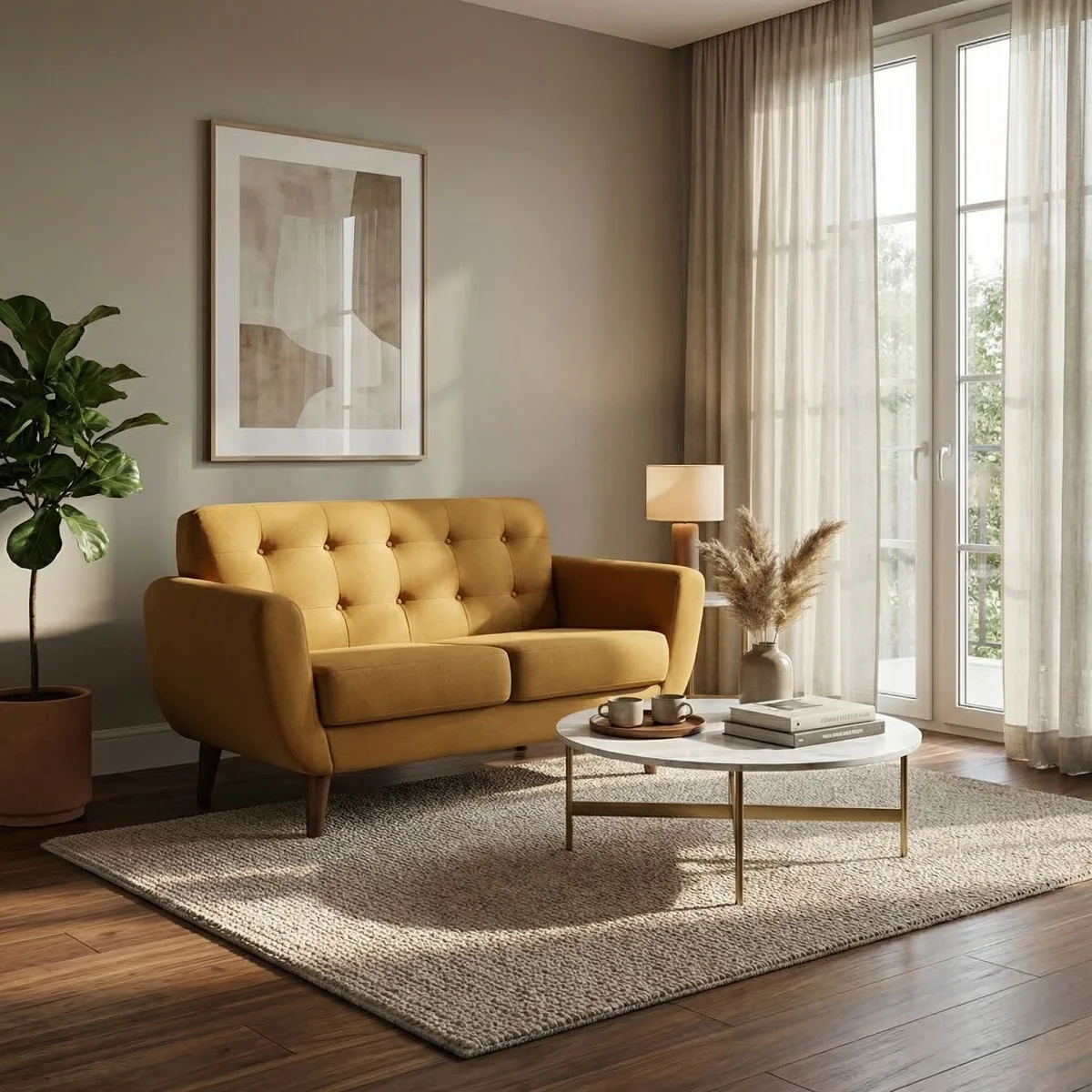 Love Seat Monroe Personalizable Mostaza - foto ambientada