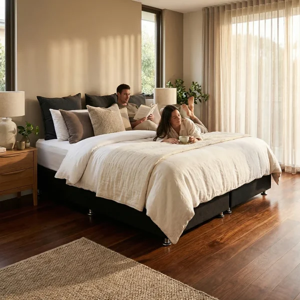 Base King Size Verona Tapizada en Negro - ambientada en uso