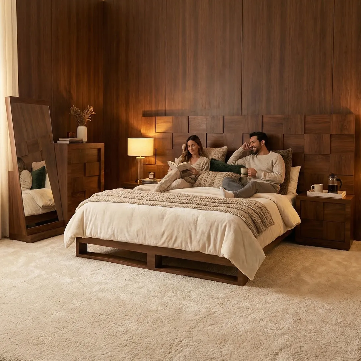 Recámara King Size Oporto Nogal - ambientada en uso