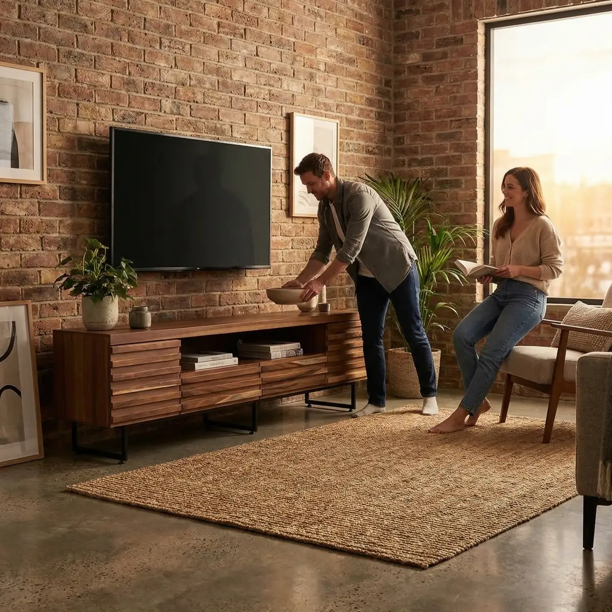 Mesa para TV Espana Parota Personalizable Grande - ambientada en uso