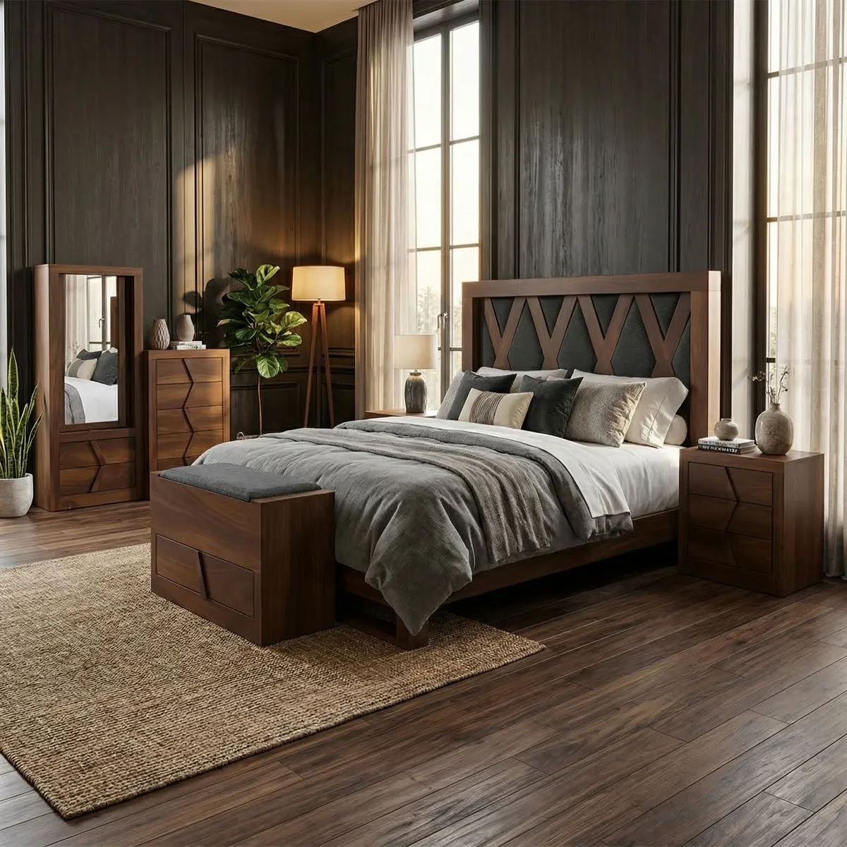 Recámara King Size Burdeos 6pz - foto ambientada