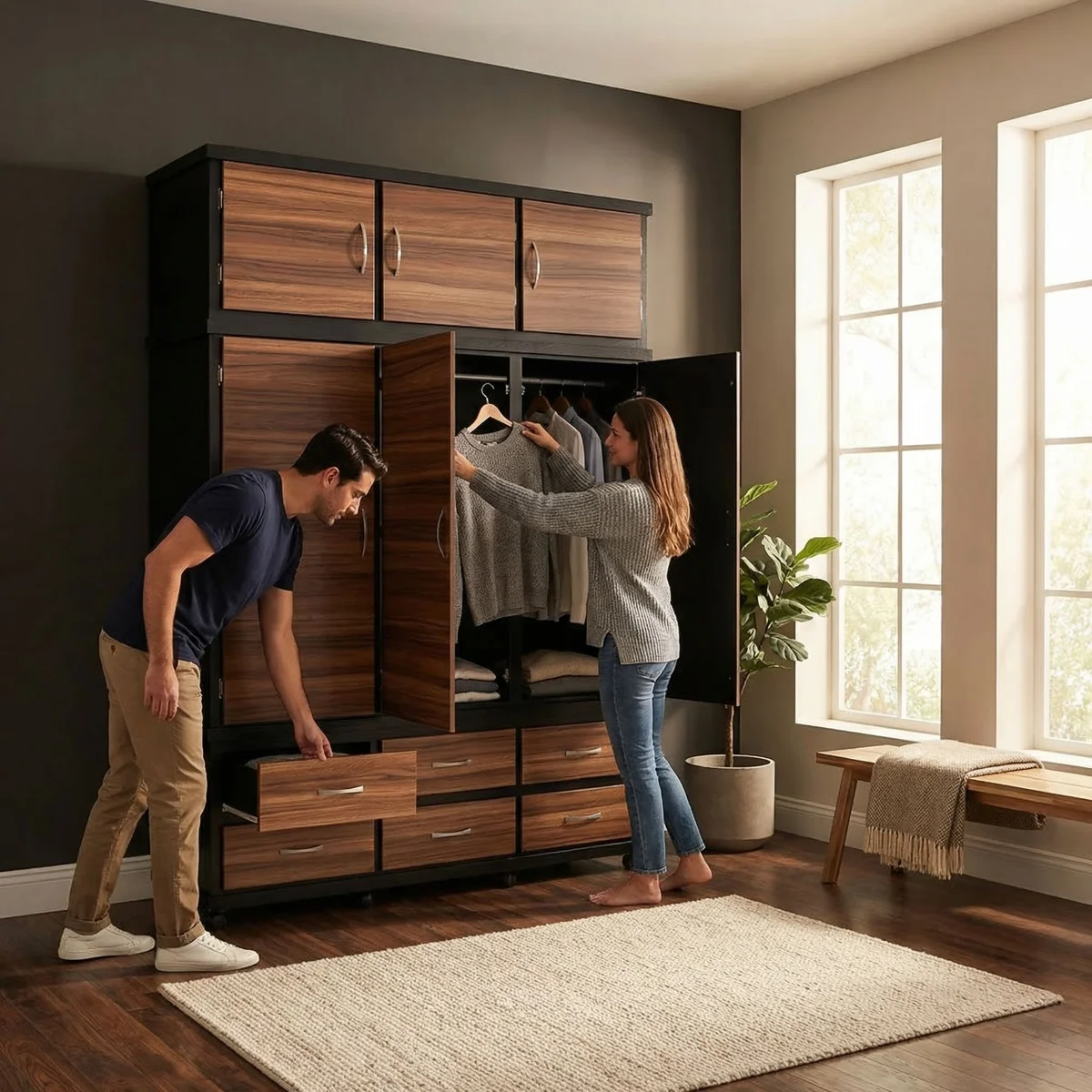 Ropero Montecarlo Melamina Parota Negro - ambientada en uso