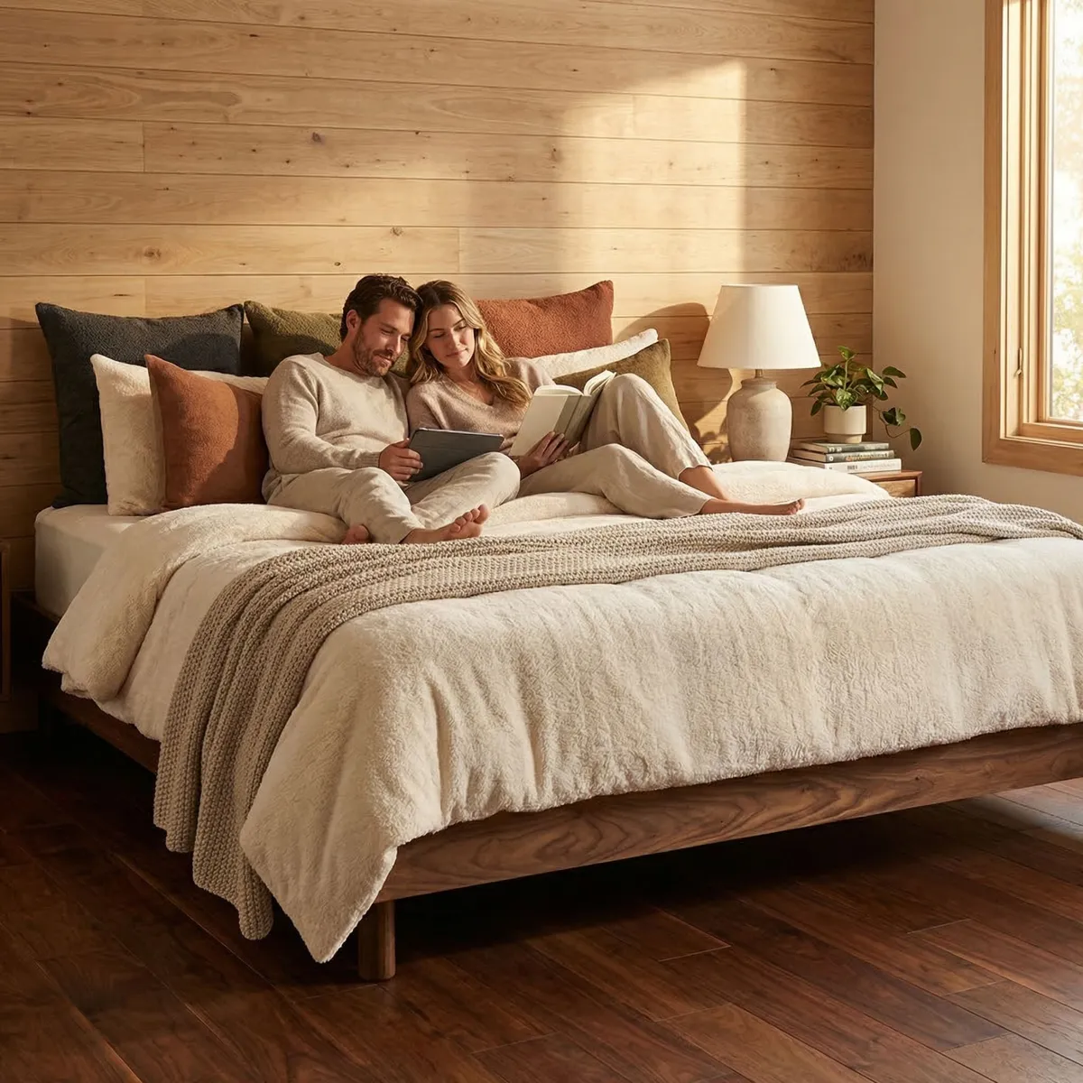 Base Queen Size Oscar Nogal - ambientada en uso