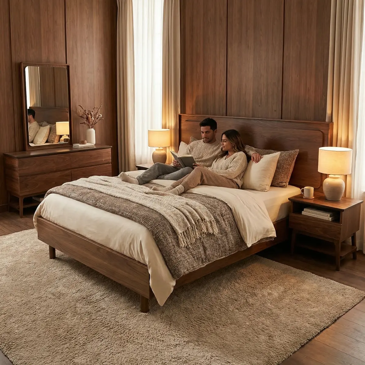 Recámara Queen Size Oscar Nogal - ambientada en uso