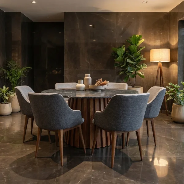 Comedor Redondo Gabriel Keri Parota Granito P/6 - foto ambientada