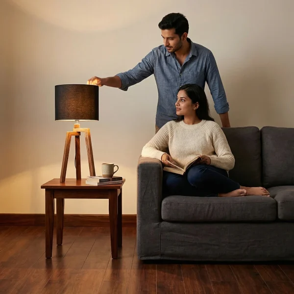 Lampara de Mesa 100 Parota Negro - ambientada en uso