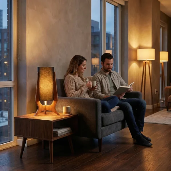 Lampara de Mesa Tridente Negro - ambientada en uso