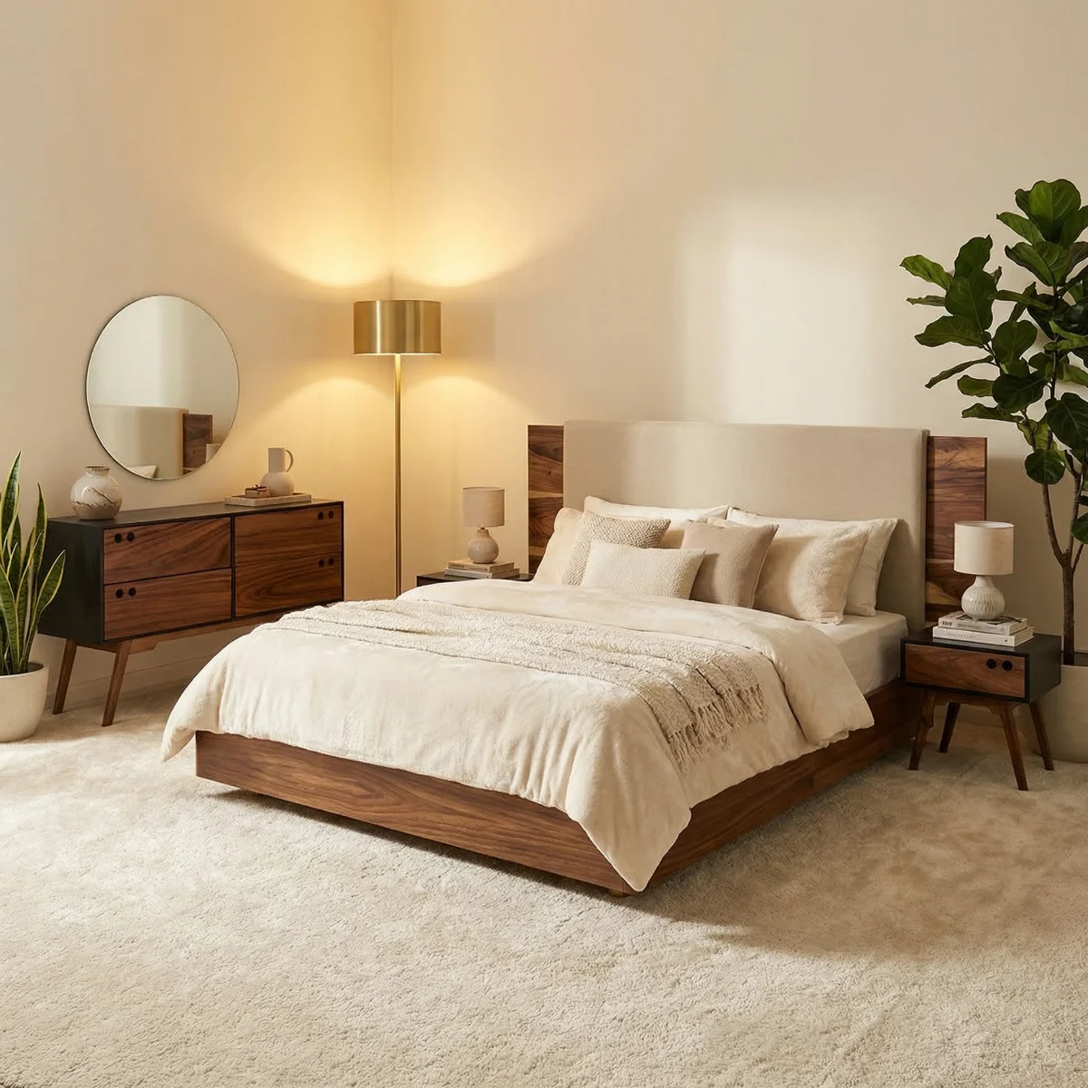 Recámara Queen Size Coba Nieve Parota - foto ambientada