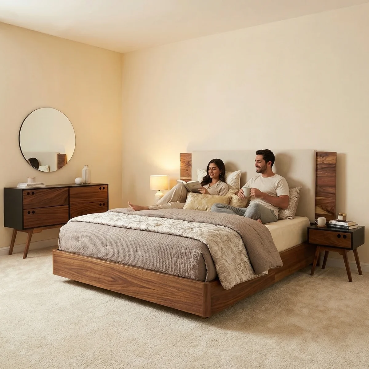 Recámara Queen Size Coba Nieve Parota - ambientada en uso