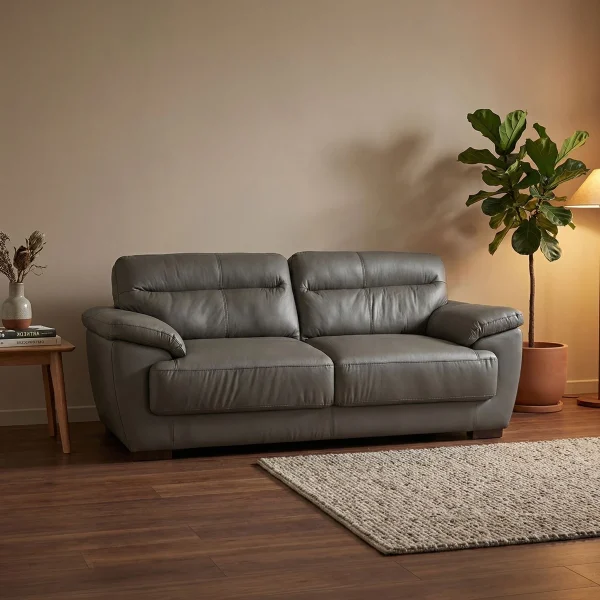 Love Seat Baldi Boal en Piel Gris - foto ambientada