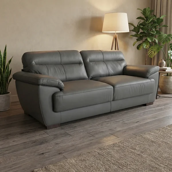 Sofa Baldi Boal en Piel Gris - foto ambientada