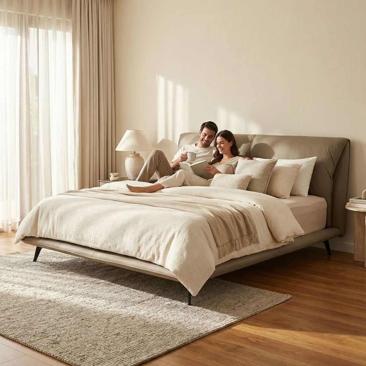 66306-Cama-Yugana-Queen-Size-Piel-Café-ambientadauso-04 Cama Yugana Queen Size Piel Café - ambientada en uso
