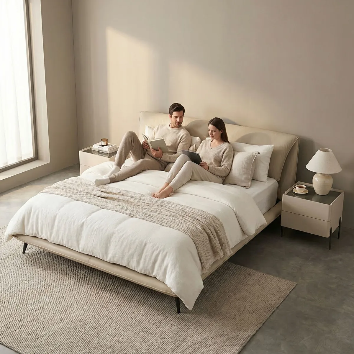 Recámara Yugana King Size Piel Marfil - ambientada en uso