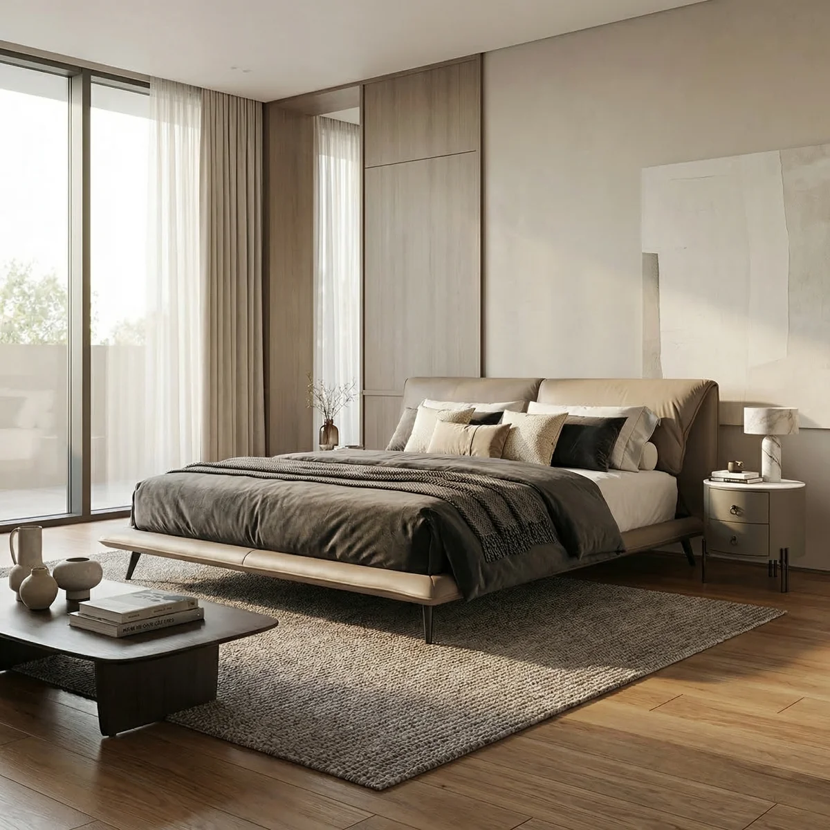 Recámara Yugana Queen Size Piel Café - foto ambientada