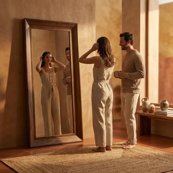 Espejo de Pie Kalsu Parota Grande - ambientada en uso