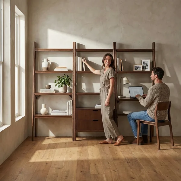 Librero Modular Ikal Nogal 3pz - ambientada en uso