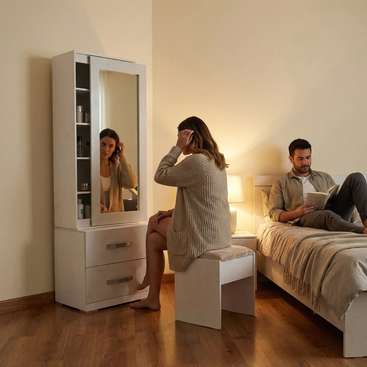 Espejo de piso Carmin Blanco - ambientada en uso