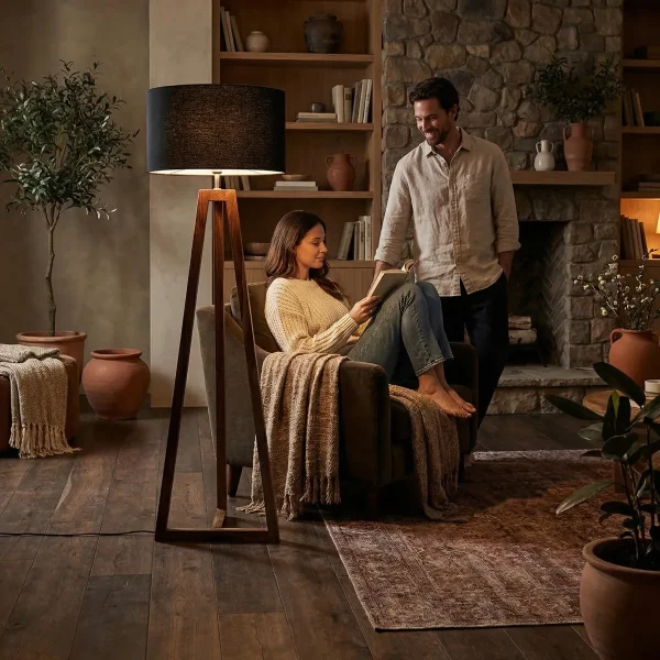 Lámpara de Pie Yakut Parota - ambientada en uso