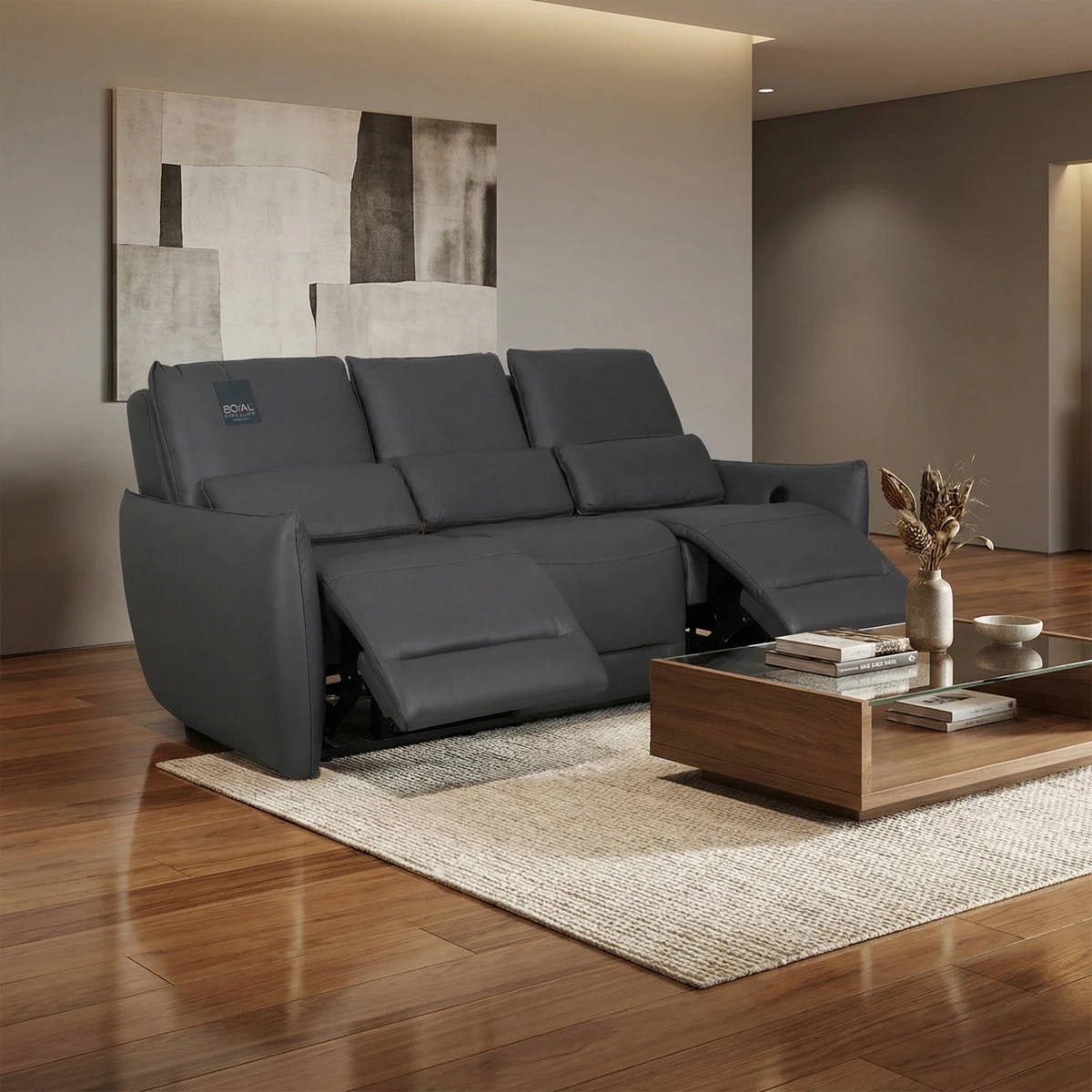 Sofá Reclinable Eléctrico Bennett Boal Gris - foto ambientada