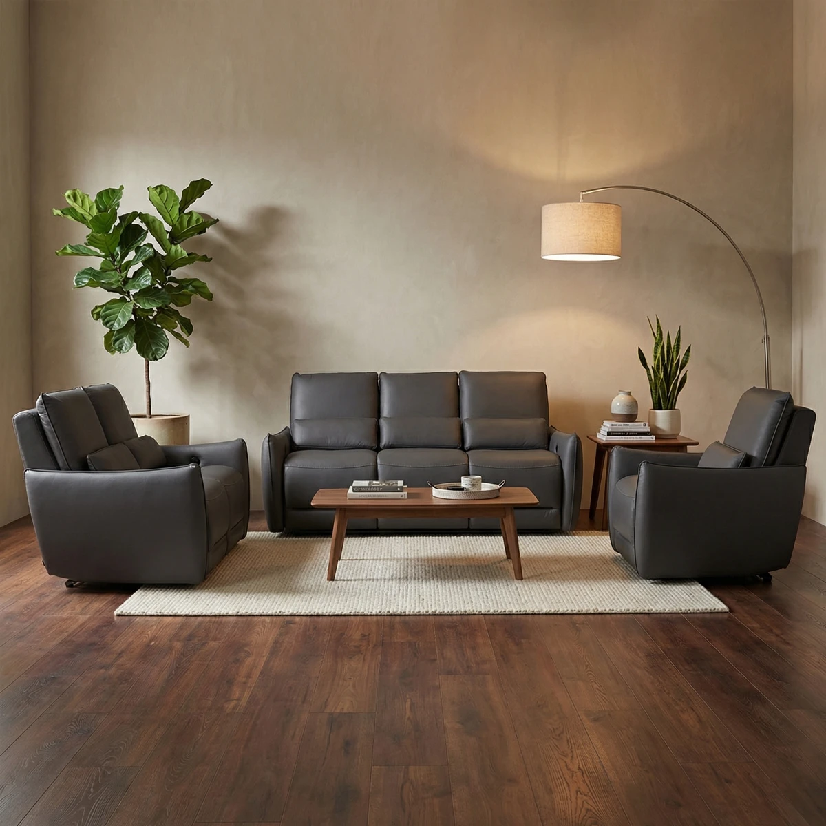 Sala 3-2-1 Reclinable Bennett Eléctrico Boal Gris - foto ambientada