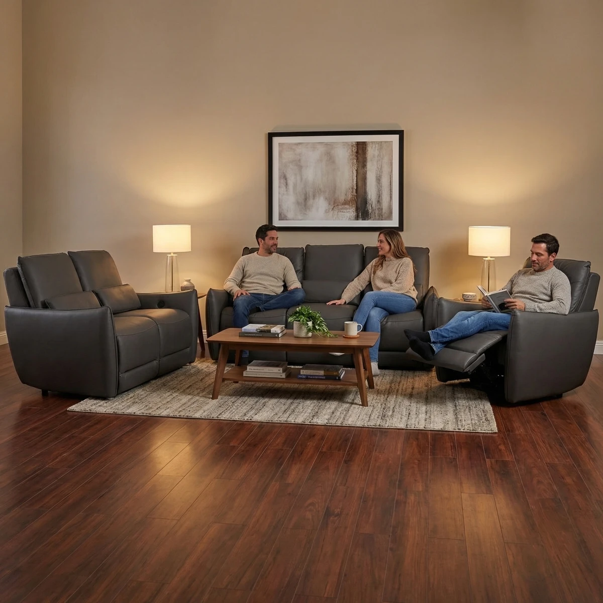 Sala 3-2-1 Reclinable Bennett Eléctrico Boal Gris - ambientada en uso