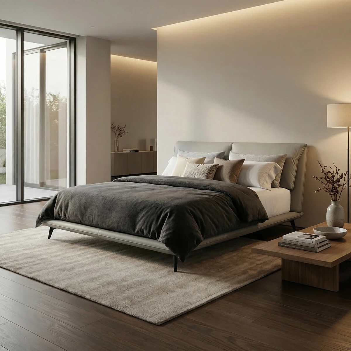 Cama Yugana Queen Size Piel Vegana - foto ambientada