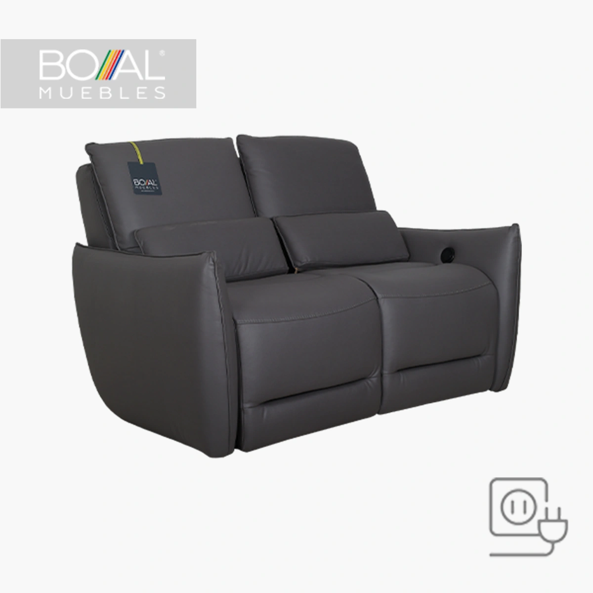 Love Seat Reclinable Eléctrico Bennett Boal Gris - Pino, Mecanismo Reclinable eléctrico y Tapiz Vinil