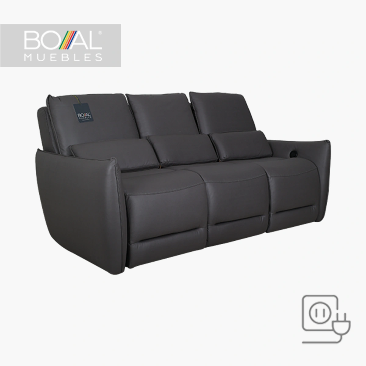 Sofá Reclinable Eléctrico Bennett Boal Gris - Pino, Mecanismo Reclinable eléctrico y Tapiz Captiva