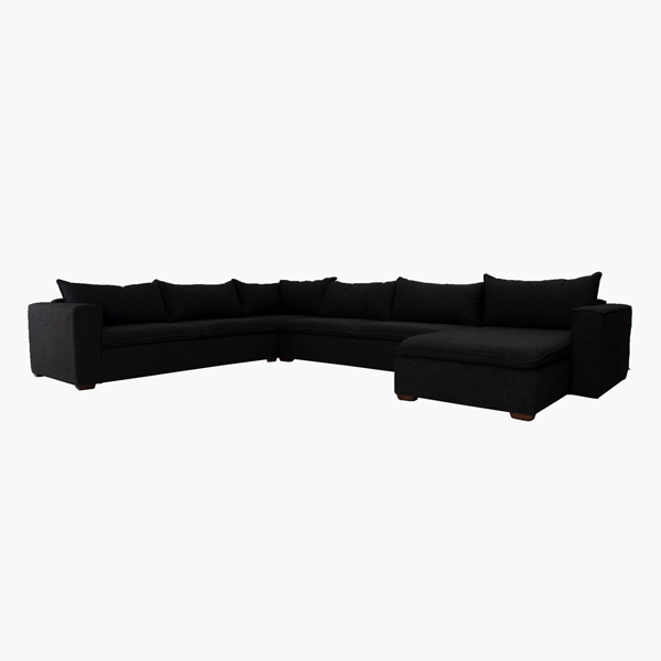 Sala Esquinera Paulette - Madera de Pino, Espuma de 24kg/mt^3 y Tapiz Boon tono Onyx