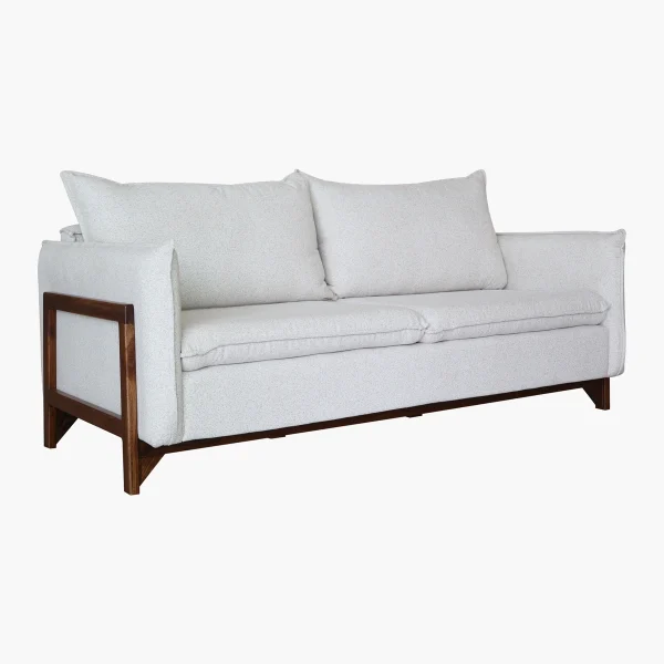 Sofá Sofy - Pino sólido tono Parota y tapiz en tela color crema