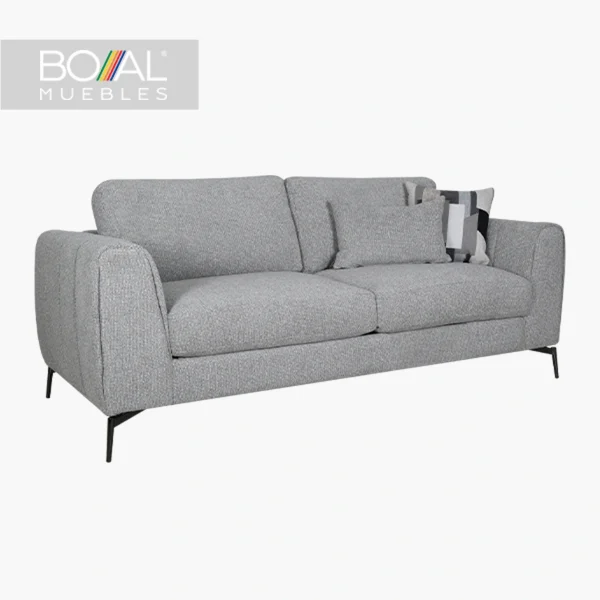 Sofá Temple Boal - Madera de Pino, Metal, Espuma de 24kg/m^3, Tapizado en Gris